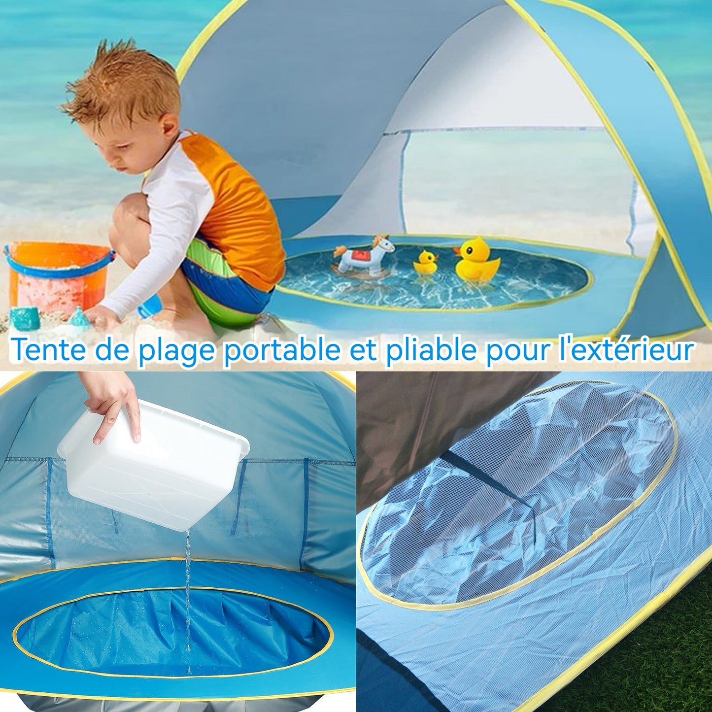 Tante bébé avec piscine