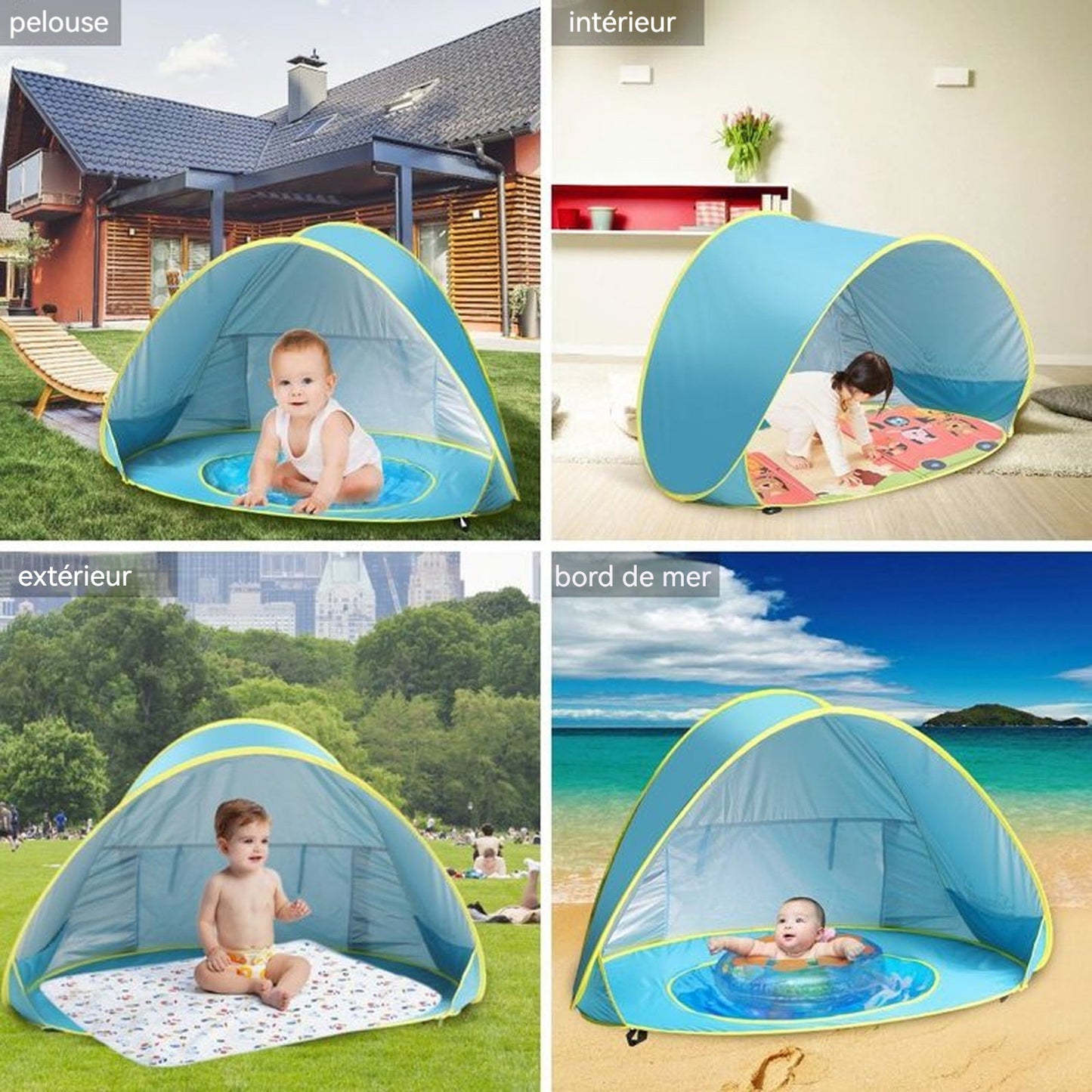 Tante bébé avec piscine